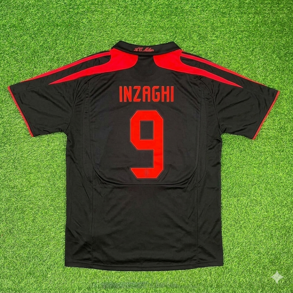 Filippo Inzaghi AC Milan 2007-2008 Black Retro Third Football Jersey Kit