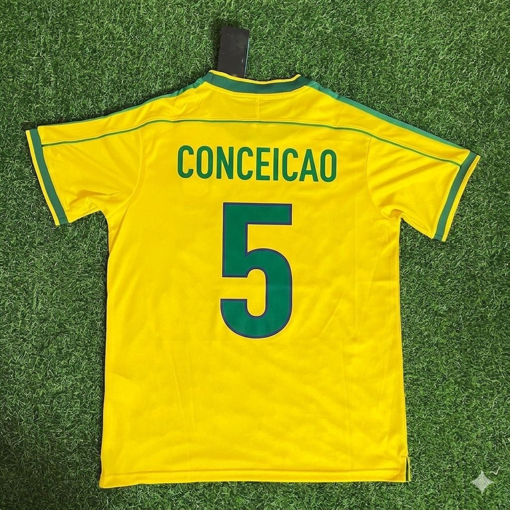 Brazil World Cup 1998 Flávio Conceição #5 Retro Football Jersey