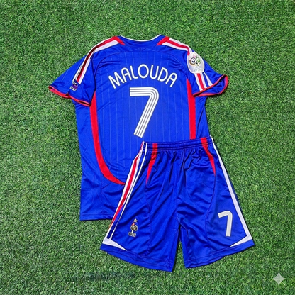 France World Cup 2006 Florent Malouda #7 Kids Blue Retro Football Jersey Kit