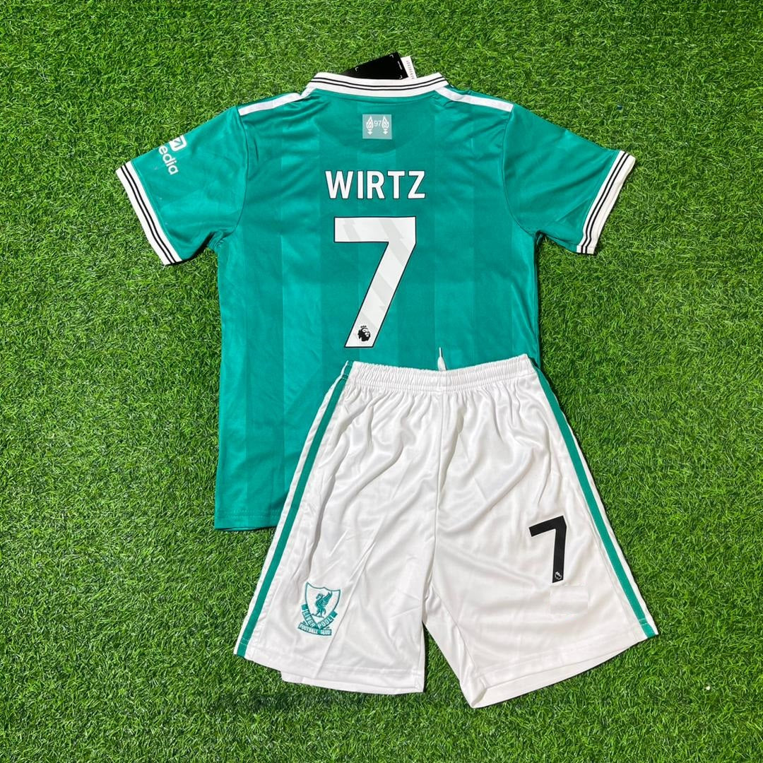 Florian Wirtz Liverpool 2025 Green Away Kids Football Jersey Kit