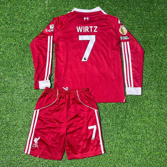 Florian Wirtz Liverpool 2025 Kids Long Sleeve Football Jersey Kit