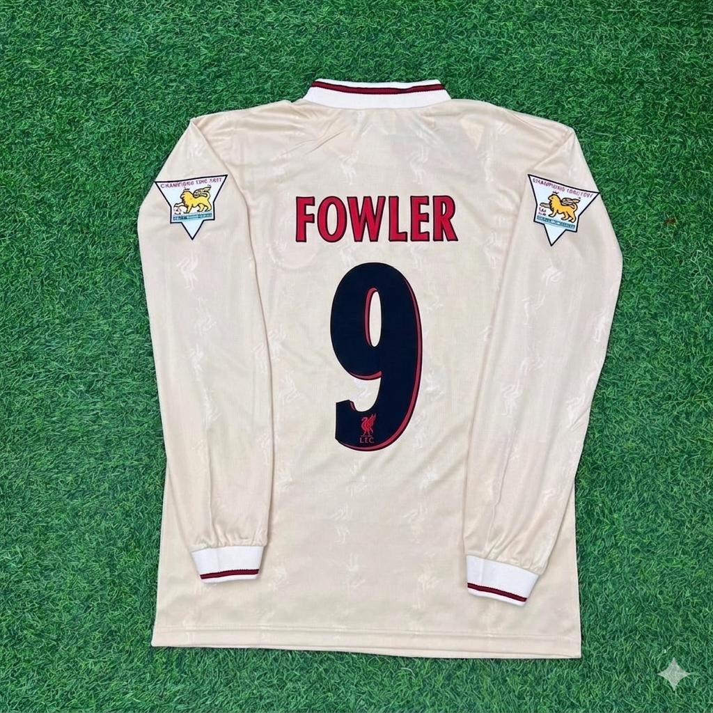 Robbie Fowler Liverpool 1996 1997 Retro Away White Long Sleeve Football Jersey