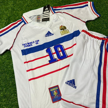 France 1998 Away Zidane Kids Kit Football Jersey Kit for Children Personnalisable