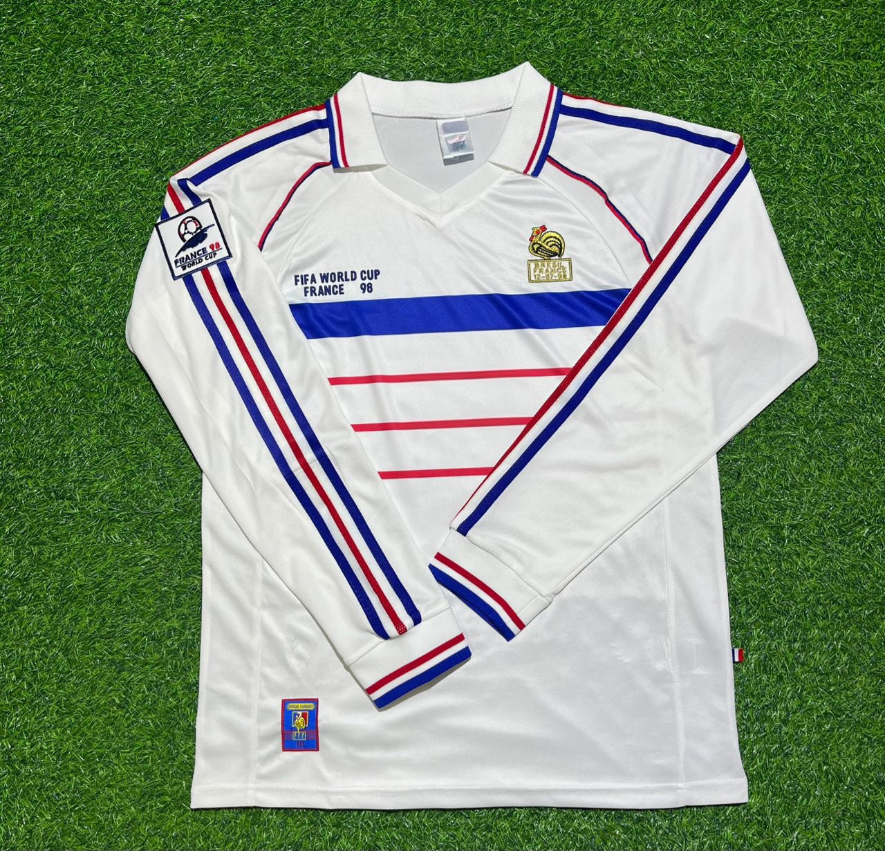 France World Cup 1998 White Away Long Sleeve Retro Football Jersey
