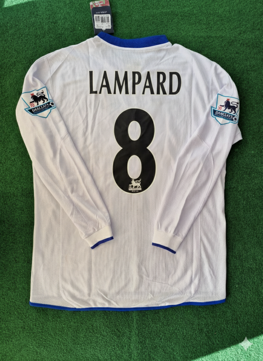 Frank Lampard 8 Chelsea Away 2004 Retro White Long Sleeve Football Jersey Kit