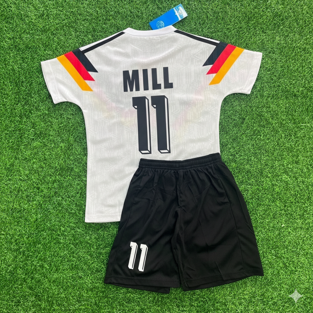 Germany World Cup 1990 Frank Mill 11- Deutschland Retro Kids Football Jersey - Deutschland Retro Kinder WM 1990