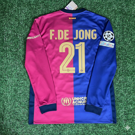 Frankie De Jong 21- Barcelona 2025 Champions League Long Sleeve Football Jersey