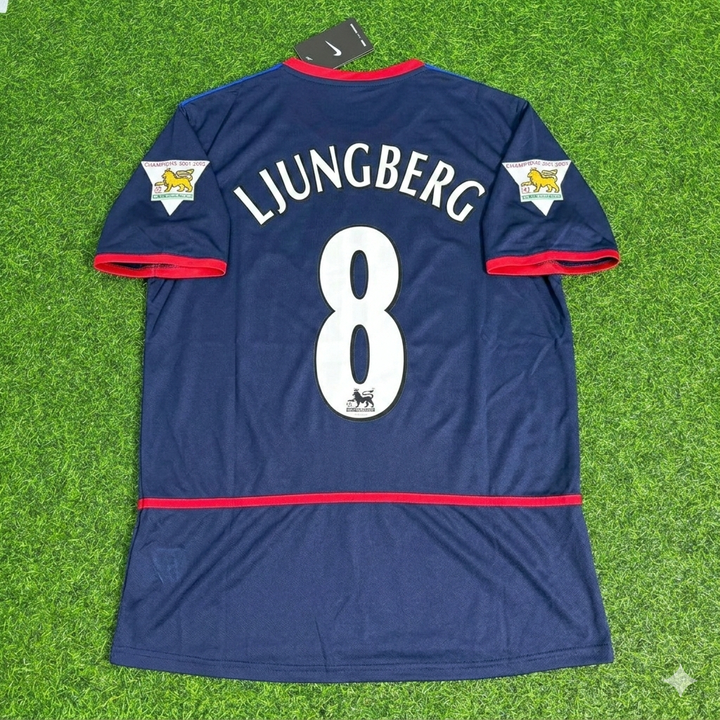 Fredrik Ljungberg 8- Arsenal 2002-2004 Black Blue o2 Retro Football Jersey Kit