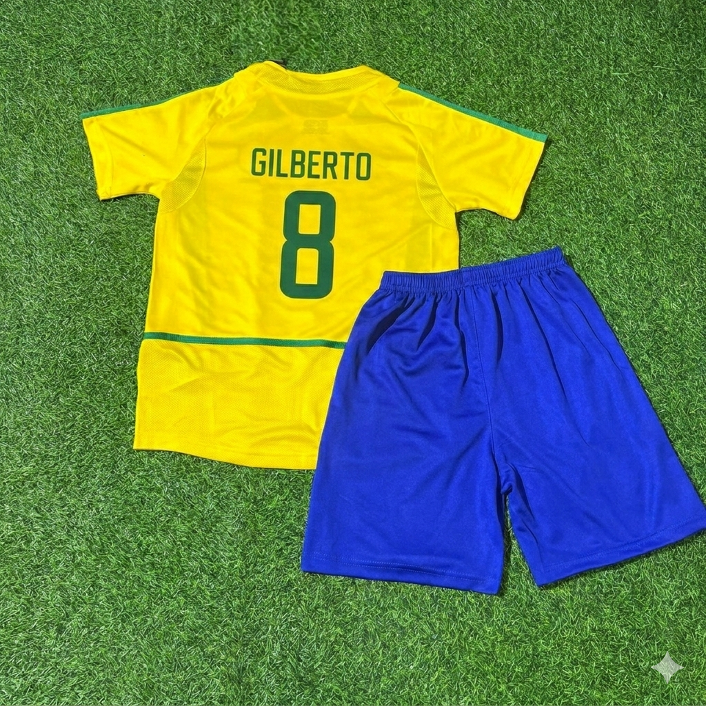 Gilberto Silva 8- Brazil Retro Kids Football Jersey Kit