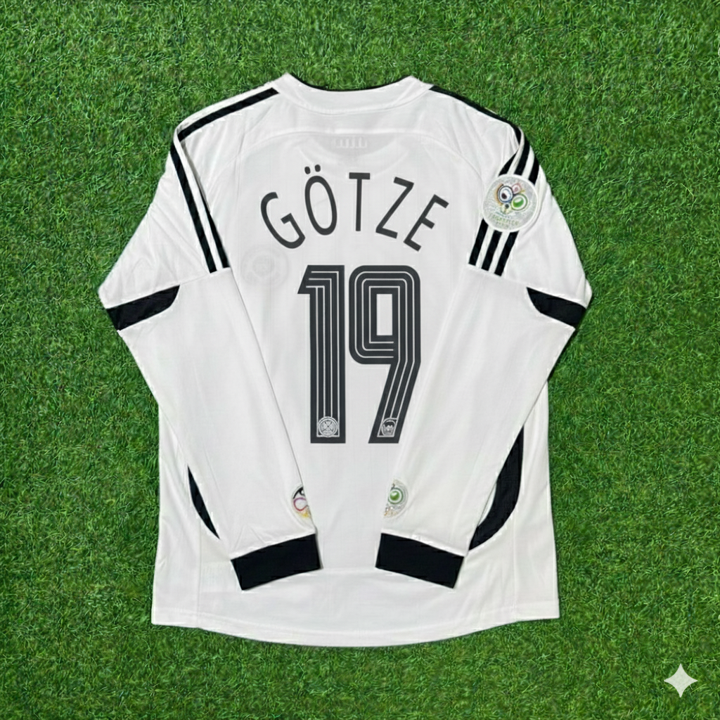 Mario Götze Germany World Cup Long Sleeve White Retro Football Jersey Kit