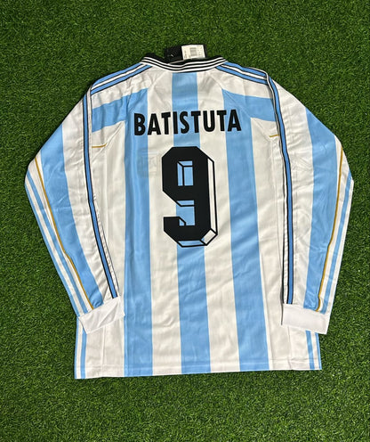 Argentina World Cup 1998 Gabriel Batistuta White Long Sleeve Retro Football Jersey Kit