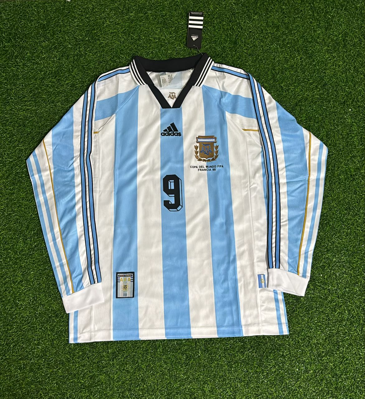 Argentina World Cup 1998 Gabriel Batistuta White Long Sleeve Retro Football Jersey Kit