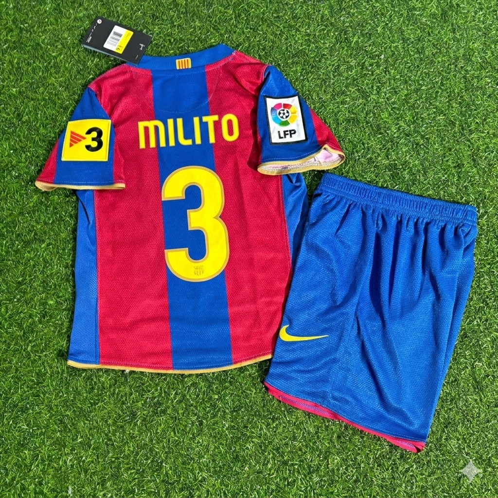 Gabriel Milito 3- Barcelona 2007/2008 Retro Kids Football Jersey Kit