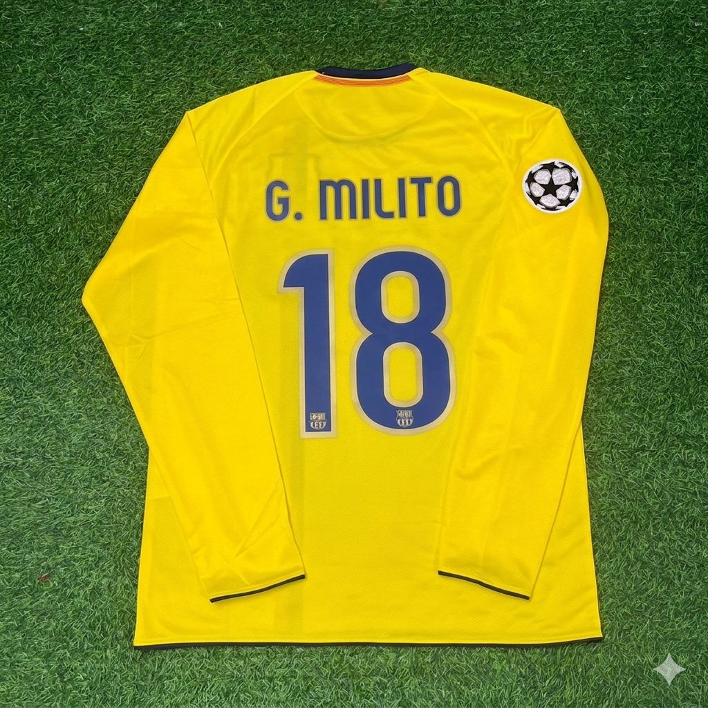 Gabriel Milito FC Barcelona 08/09 Season Yellow Away Retro Football Jersey