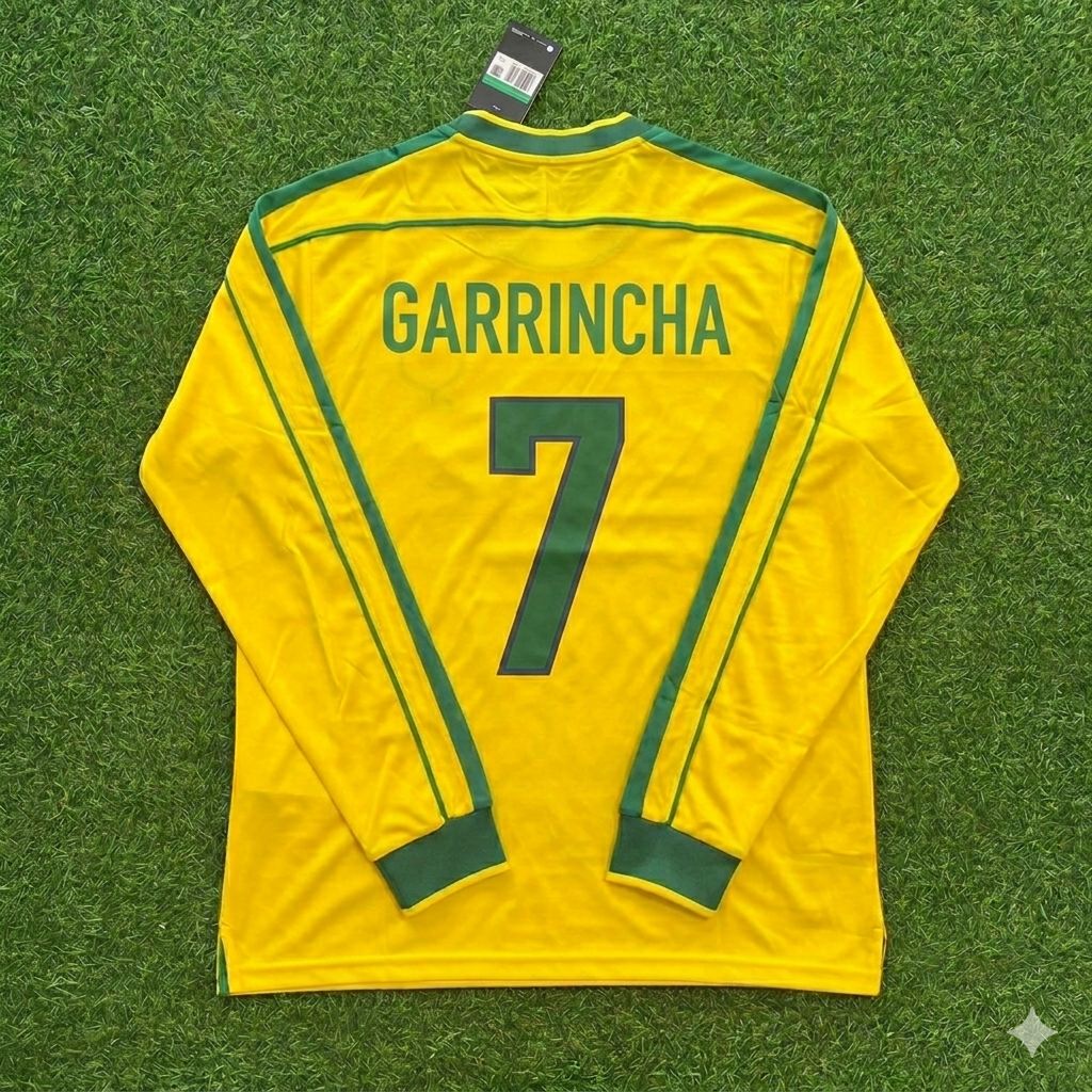 Garrincha #7- Brazil Long Sleeve Retro Football Jersey Kit Shirt