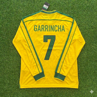 Garrincha #7- Brazil Long Sleeve Retro Football Jersey Kit Shirt