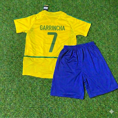 Garrincha 7- Brazil Retro Kids Football Jersey Kit