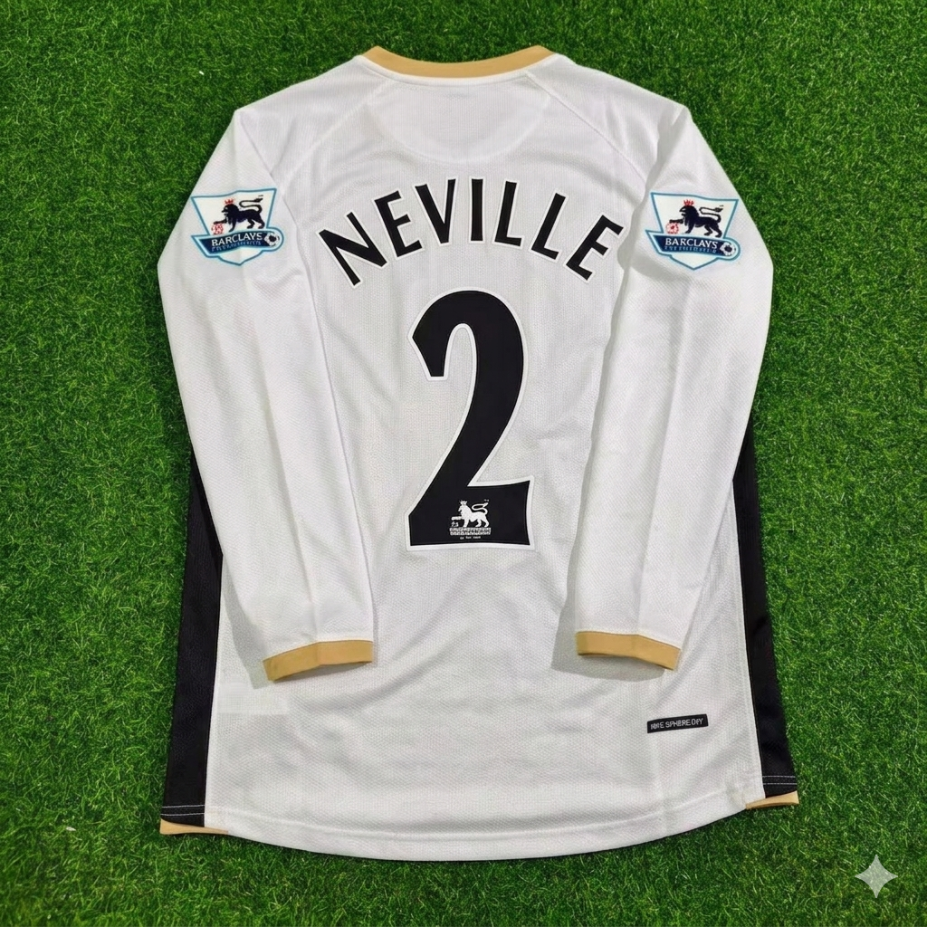 Gary Neville #2 Manchester United 2006-2007 White Retro Long Sleeve Football Jersey Kit