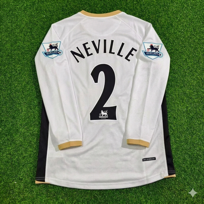 Gary Neville #2 Manchester United 2006-2007 White Retro Long Sleeve Football Jersey Kit