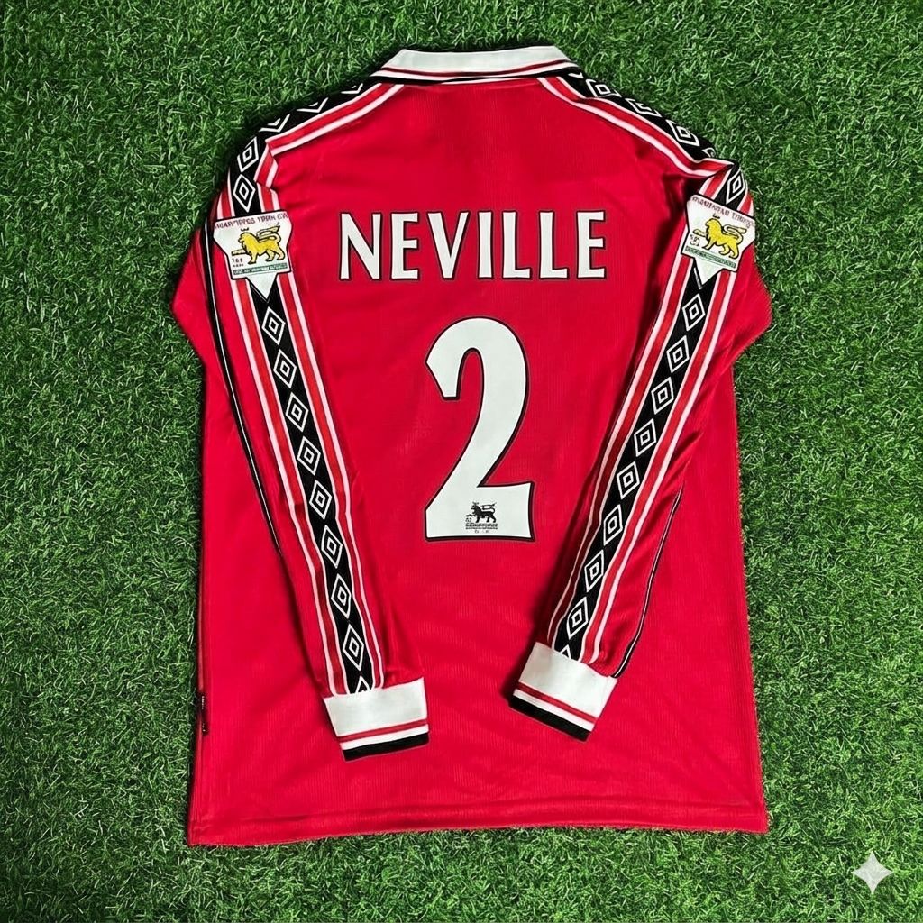 Gary Neville 2 - Manchester United 1999 Red Long Sleeve Football Jersey Kit