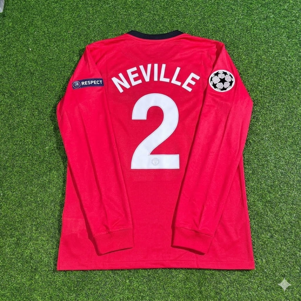 Gary Neville #2 Manchester United 2009-2010 Retro Long Sleeve Football Jersey Kit