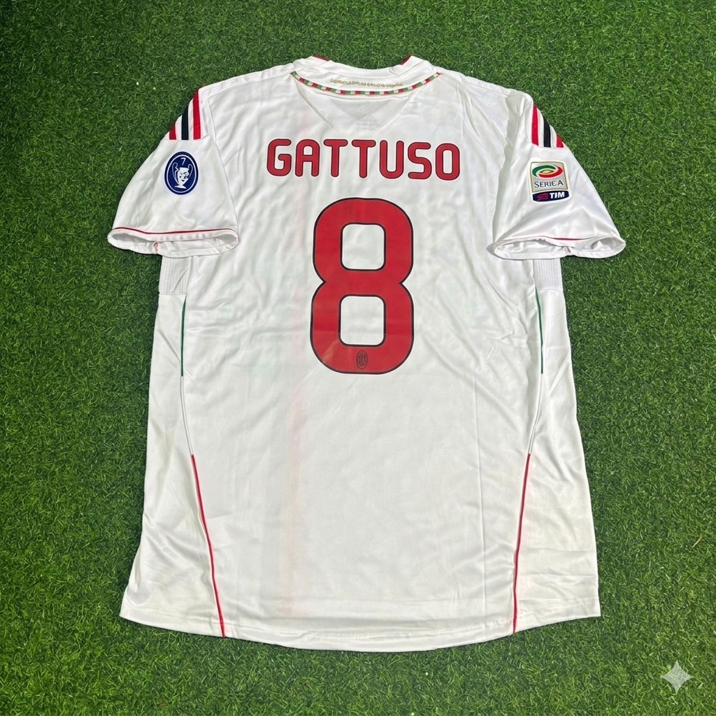 Gennaro Gattuso #8 Milan 2011-2012 White Away Retro Football Jersey Kit