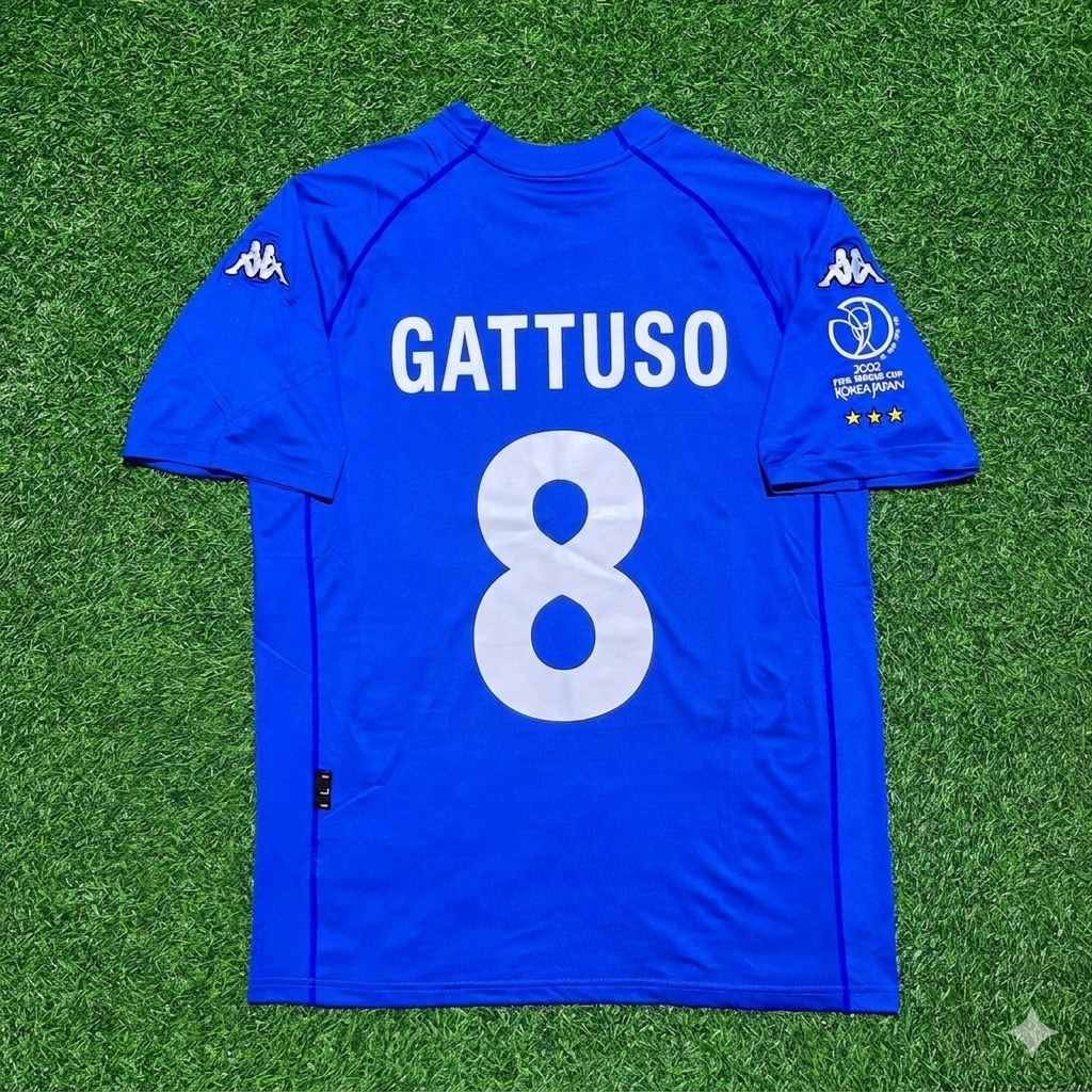 Italy World Cup 2002 Gennaro Gattuso #8 Home Retro Football Jersey