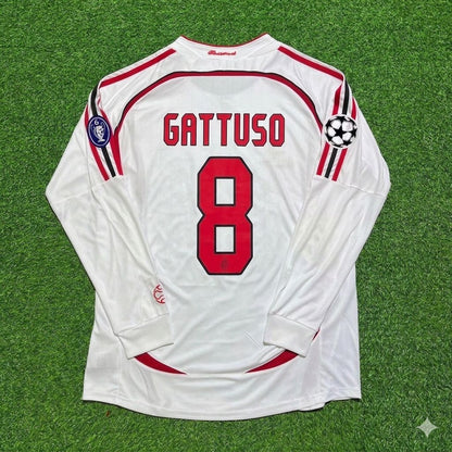Gennaro Gattuso #8 AC Milan 2007 Champions League Final Away White Long Sleeve Retro Football Jersey