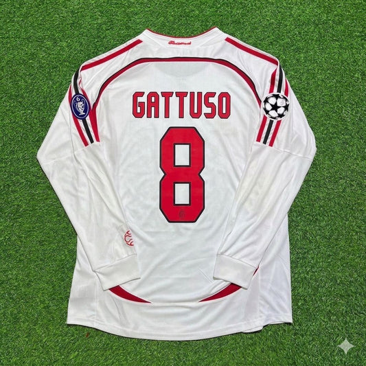 Gennaro Gattuso #8 AC Milan 2007 Champions League Final Away White Long Sleeve Retro Football Jersey