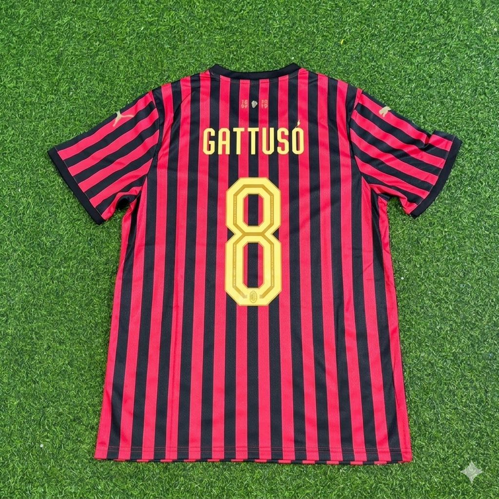 Gennaro Gattuso AC Milan 120th Anniversary Special Golden Retro Football Jersey Kit