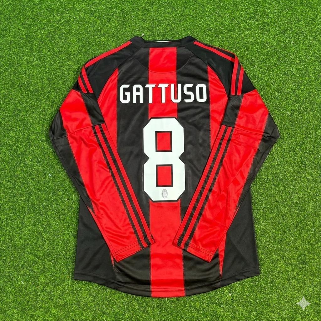 Gennaro Gattuso AC Milan 2010-2011 Home Log Sleeve Retro Football Jersey Kit