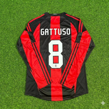Gennaro Gattuso AC Milan 2010-2011 Home Log Sleeve Retro Football Jersey Kit
