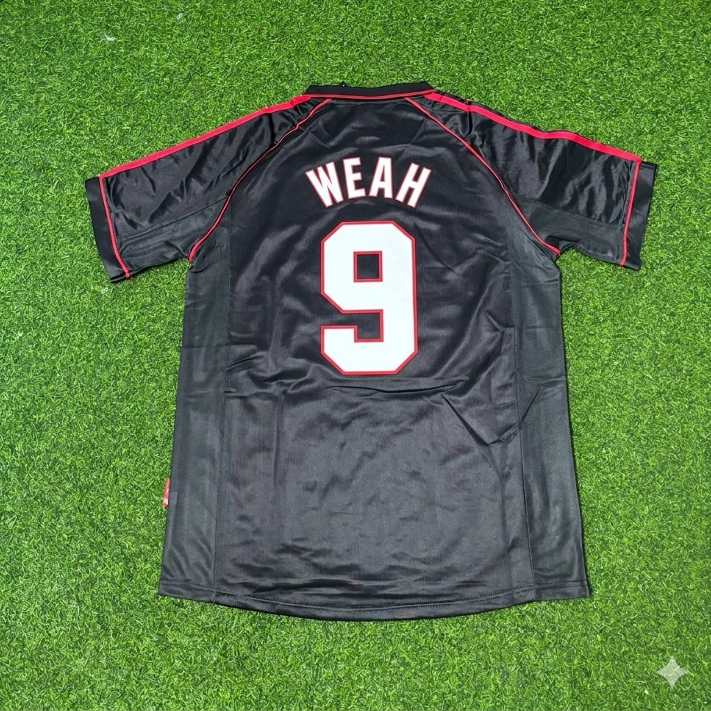 George Weah #9 AC Milan 1998-1999 Black Retro Football Jersey Kit