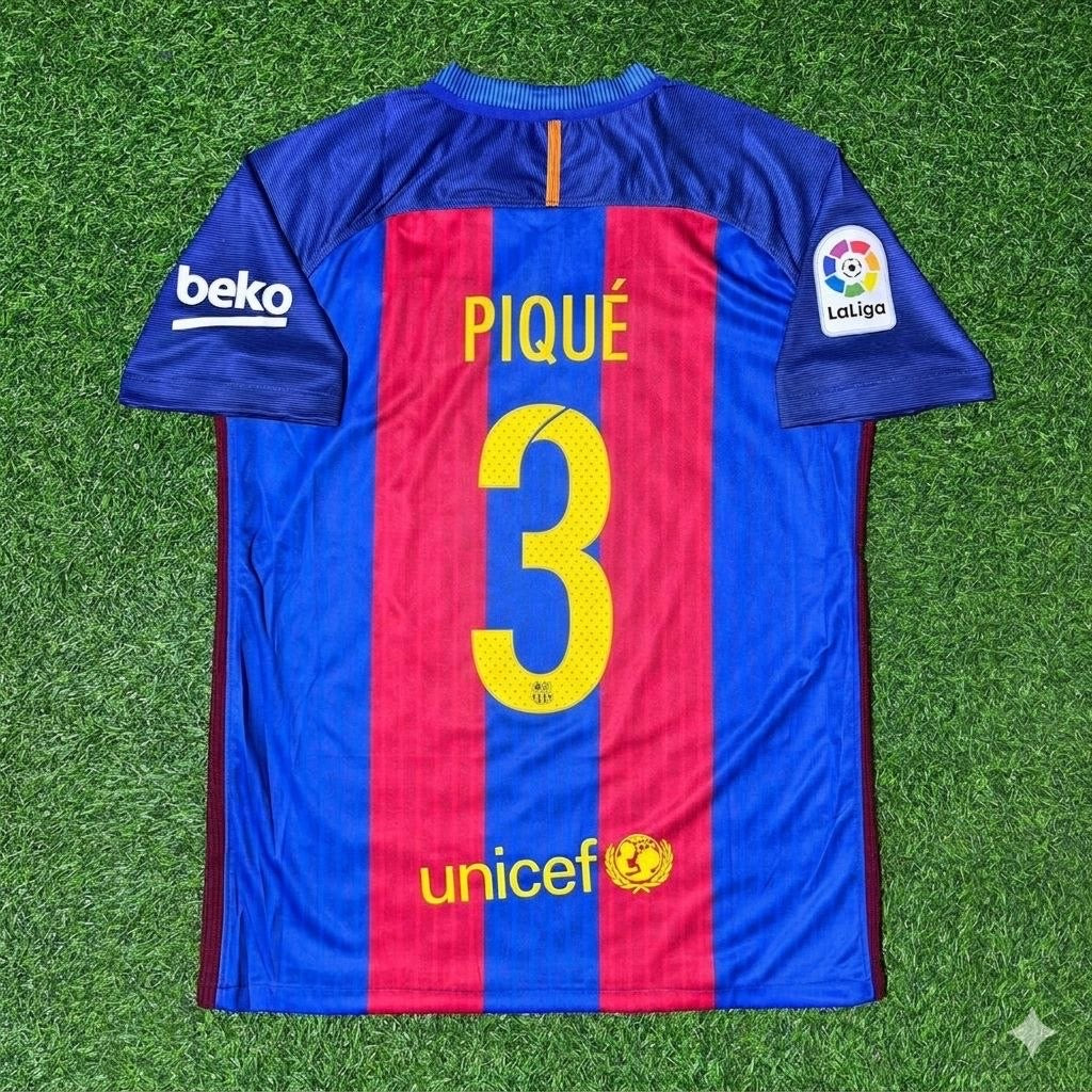 Gerard Piqué #3 FC Barcelona 2016-2017 Home Retro Football Jersey Kit