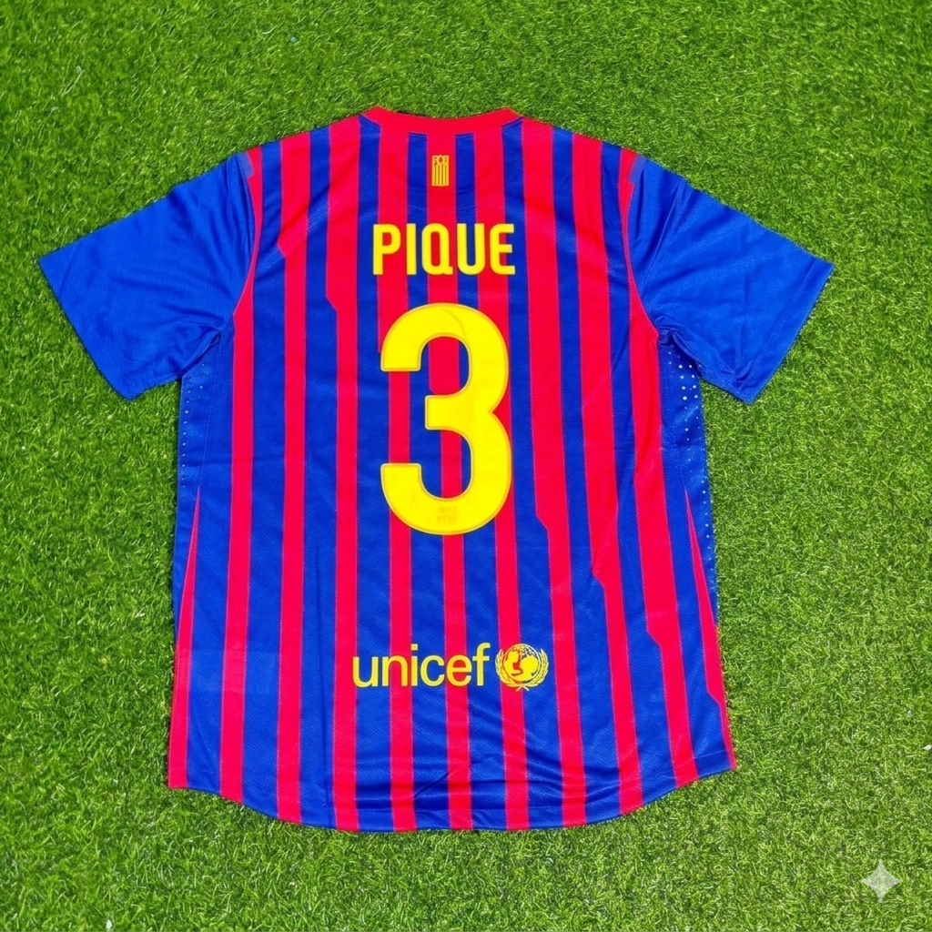 Gerard Pique Barcelona 2011/2012 Retro Home Football Jersey Kit