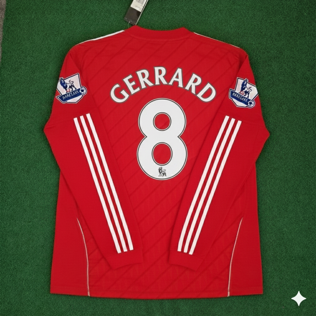Steven Gerrard Liverpool 2010 2012 Season Long Sleeves Red Retro Football Jersey