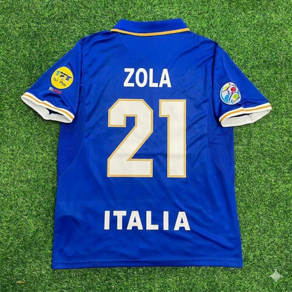 Italy EURO 1996 Gianfranco Zola # 21 Blue Retro Soccer Football Jersey Kit Shirt