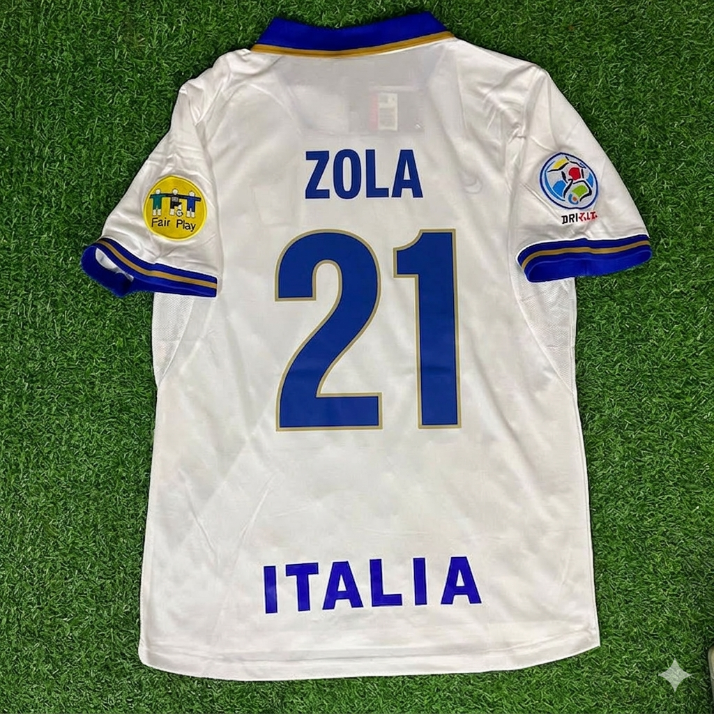 Italy EURO 1996 Gianfranco Zola # 21 White Retro Football Jersey