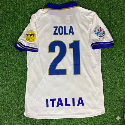 Italy EURO 1996 Gianfranco Zola # 21 White Retro Football Jersey