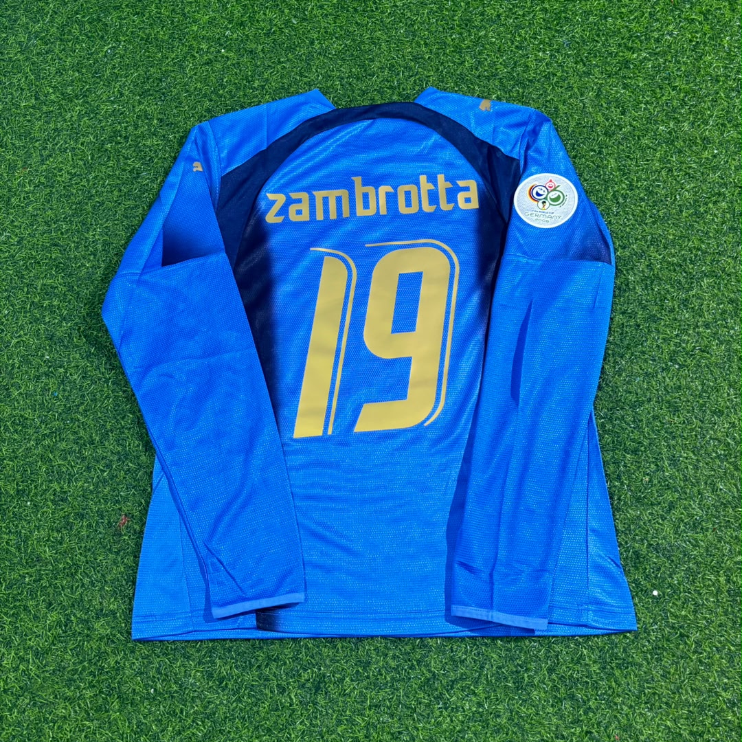 Italy World Cup 2006 Gianluca Zambrotta #19 Final Long Sleeve Retro Football Jersey