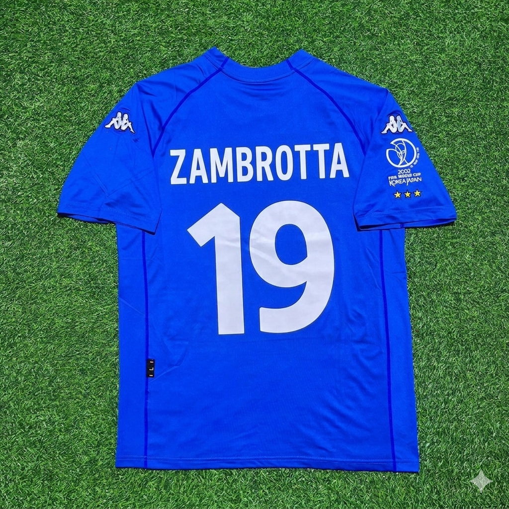 Italy World Cup 2002 Gianluca Zambrotta #19 Home Retro Football Jersey