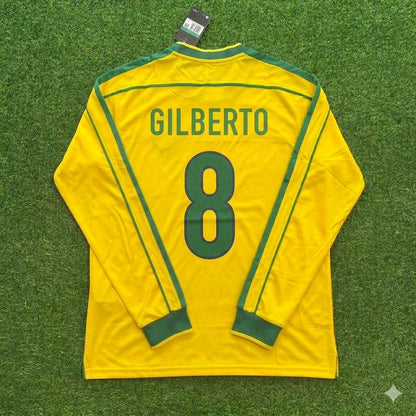 Gilberto Silva #8- Brazil Long Sleeve Retro Football Jersey Kit Shirt