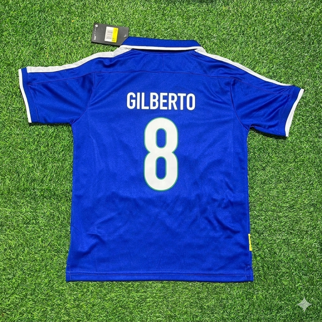 Gilberto Silva Brazil Blue Retro Football Jersey Kit