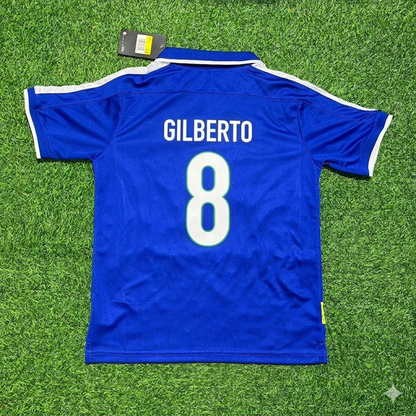 Gilberto Silva Brazil Blue Retro Football Jersey Kit