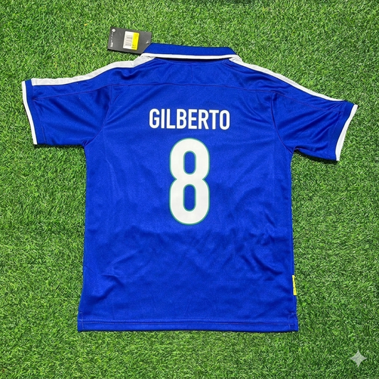 Gilberto Silva Brazil Blue Retro Football Jersey Kit