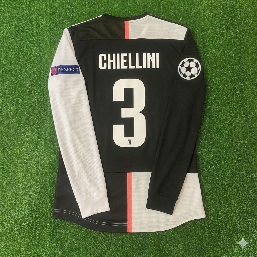 Giorgio Chiellini 3- Juventus Long Sleeve 2019 2020 Retro White Black Football Jersey