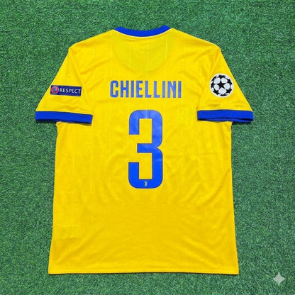 Giorgio Chiellini Juventus 2017-2018 Yellow Retro Football Jersey Kit