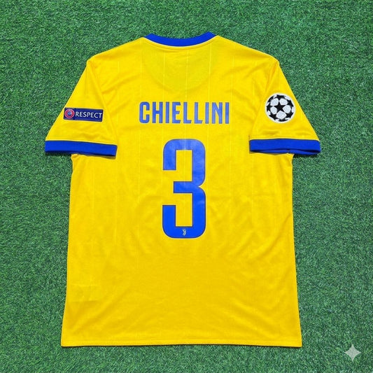 Giorgio Chiellini Juventus 2017-2018 Yellow Retro Football Jersey Kit