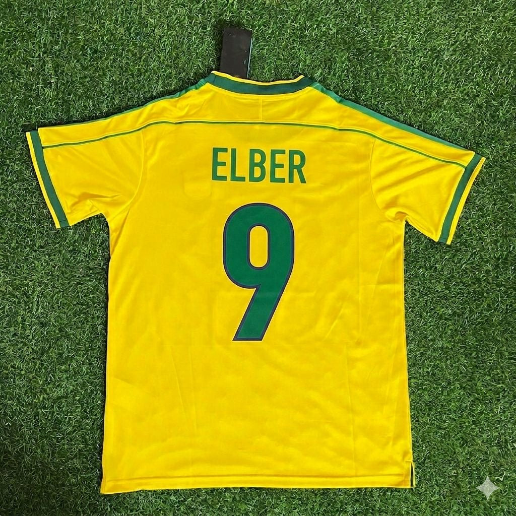 Brazil World Cup 1998 Giovane Élber #9 Retro Football Jersey Kit