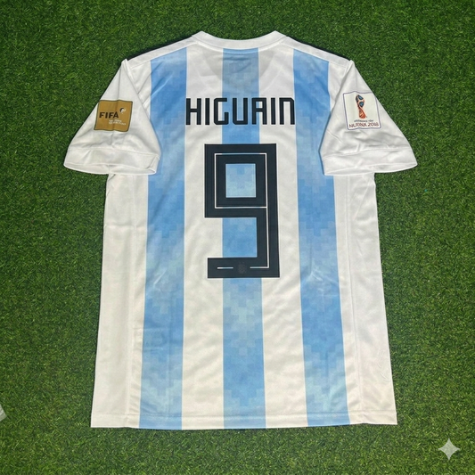 Argentina World Cup 2018 Gonzalo Higuaín #9 Home Retro Football Jersey